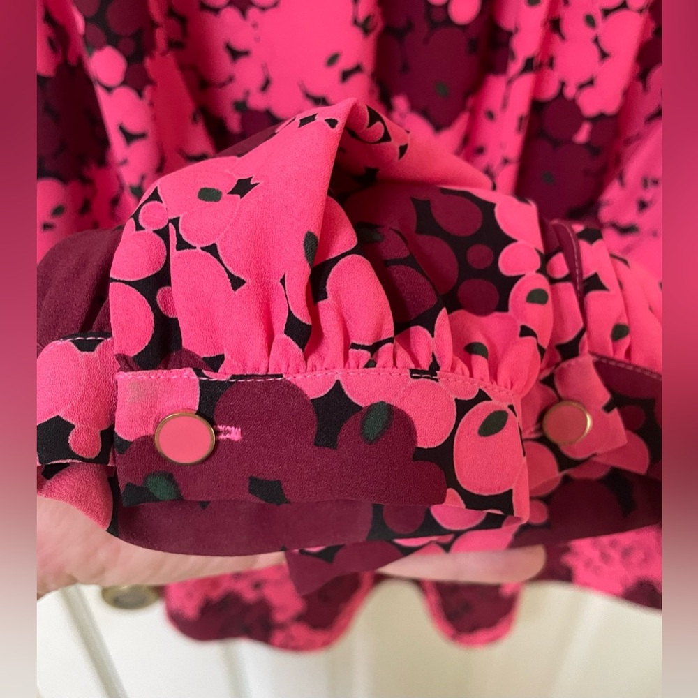 Kate Spade Blouse Top Women’s Large Bubble Dot Floral Tie Neck Pink Designer - Picture 8 of 10